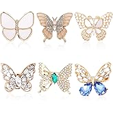 Butterfly Pins, 6 Pcs Butterfly Brooches for Women, Gold Brooches Simulated Rhinestone Pearl Brooch Pins for Wedding Bridal Dress Corsage Bouquet Coats Jackets Sweaters