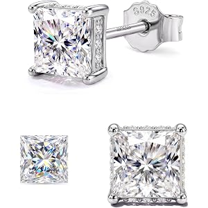 Subiceto Sterling Silver Moissanite Earrings for Men Women 18K Gold Plated | Hypoallergenic S925 Stud Earrings Brilliant Prin