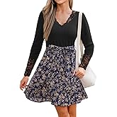 CUPSHE Women's Floral Ruffled Mini Dress V Neck Long Sleeve Waist Tie Lace Trim Casual Dresses