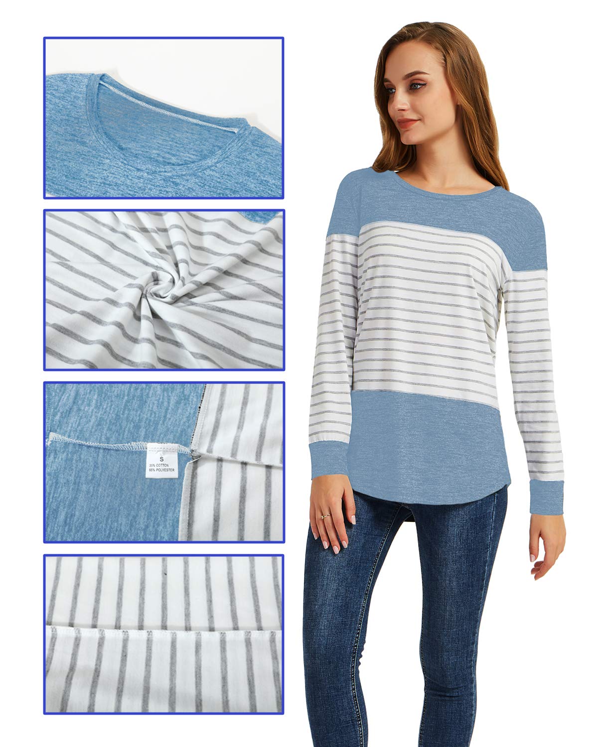 Gititlys Women Long Sleeve Cotton Shirt Blouse Loose Top Casual T-Shirt S