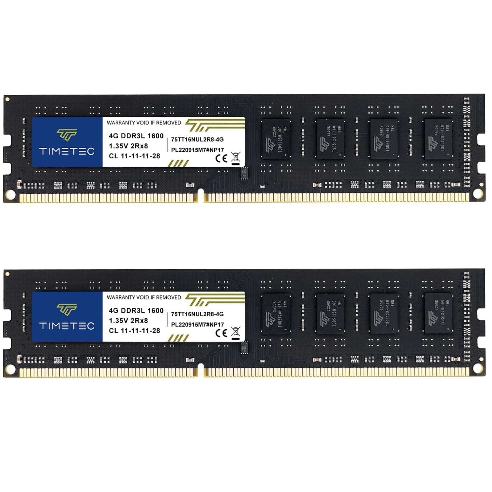 Timetec 8GB KIT(2x4GB) DDR3L / DDR3 1600MHz PC3L-12800 / PC3-12800 Non-ECC Unbuffered 1.35V / 1.5V CL11 2Rx8 Dual Rank 240 Pin UDIMM Desktop PC Computer Memory RAM Module Upgrade