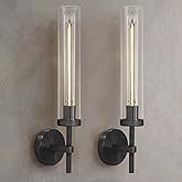 Joyunleo Black Wall Sconces Set of Two, 19" Knurled Black Sconces Wall Lighting, Tube Glass Bathroom Sconces Wall Lights for 