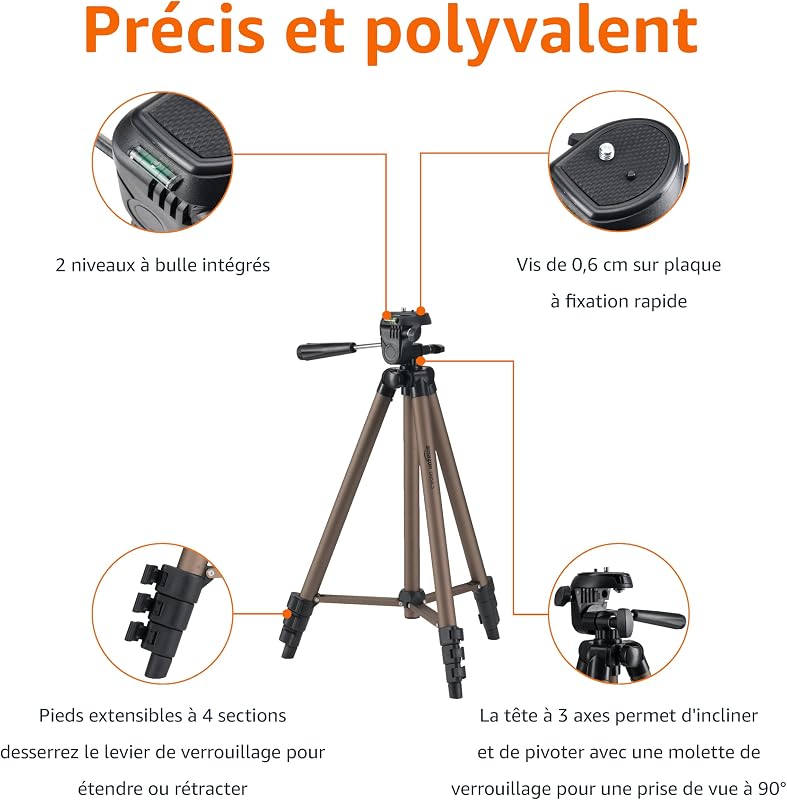 Trépied 127,0cm pour Appareil Photo Reflex Numérique, Léger, avec Sac, Hauteur Réglable, Champagne
