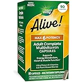 Nature's Way Alive! Max6 Potency Adult Complete Multivitamin, 90 ct | Iron, Antioxidant Vitamins A, C, E, B-Vitamins Including Methylated B12 &amp; Folate, Energy Metabolism Support*, 90 Capsules