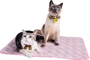 DELIFUR Cat Cooling Mat- Pet Cooling Mat Outdoor for Dogs Self Cooling Pad for Kitten Cat Puppy Machine Washable (Medium, Pink Bunny)