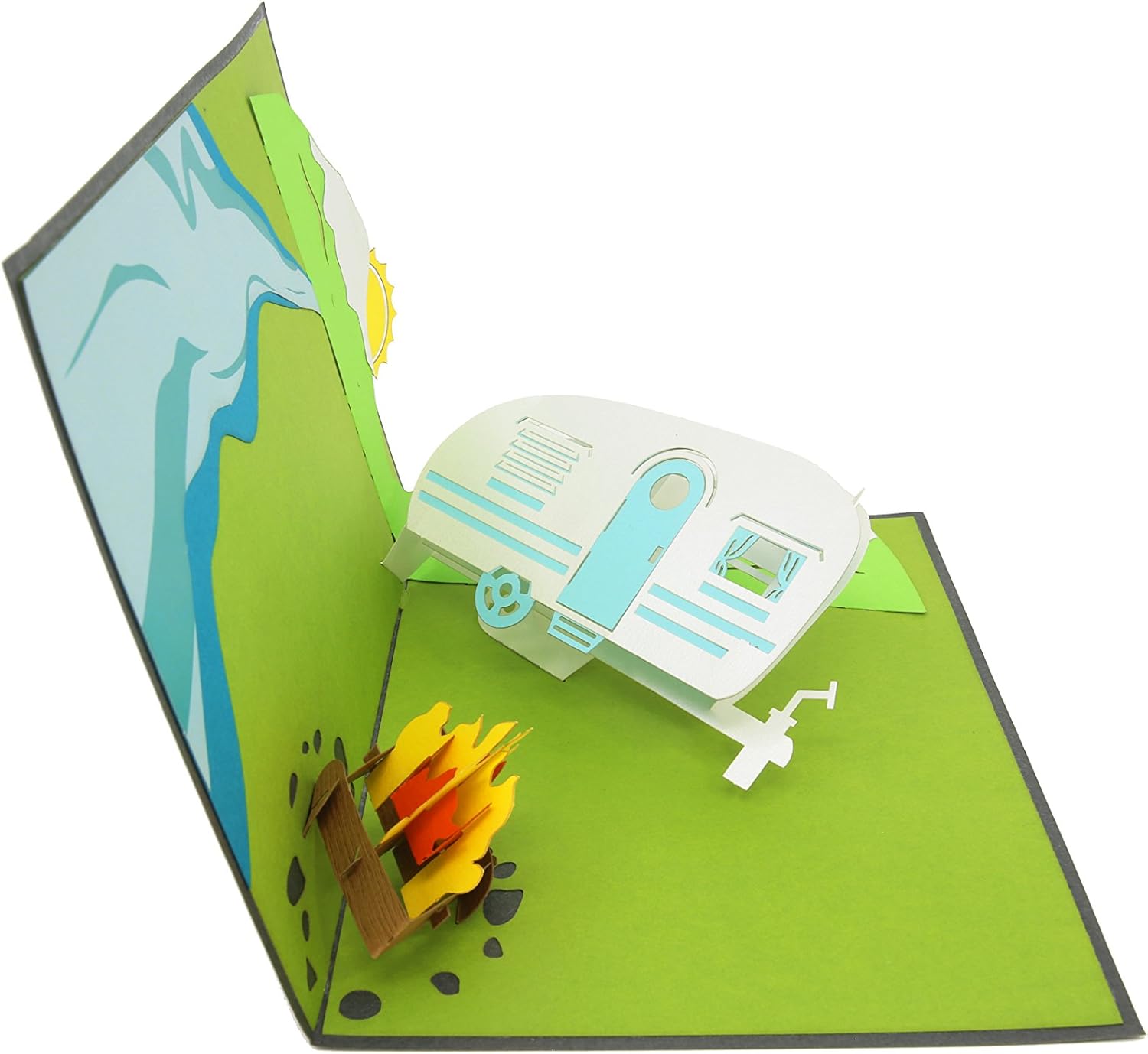 PopLife Camping Trip 3D Pop Up Card, RV Camper Trailer and Campfire Mountain Scene Greeting Card for Father’s Day, Birthday - Image 5