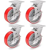 Nefish 6 Inch Industrial Casters Set of 4 Heavy Duty No Noise Polyurethane Wheel on Steel Hub, 4800 Lbs Load Capacity Swivel 