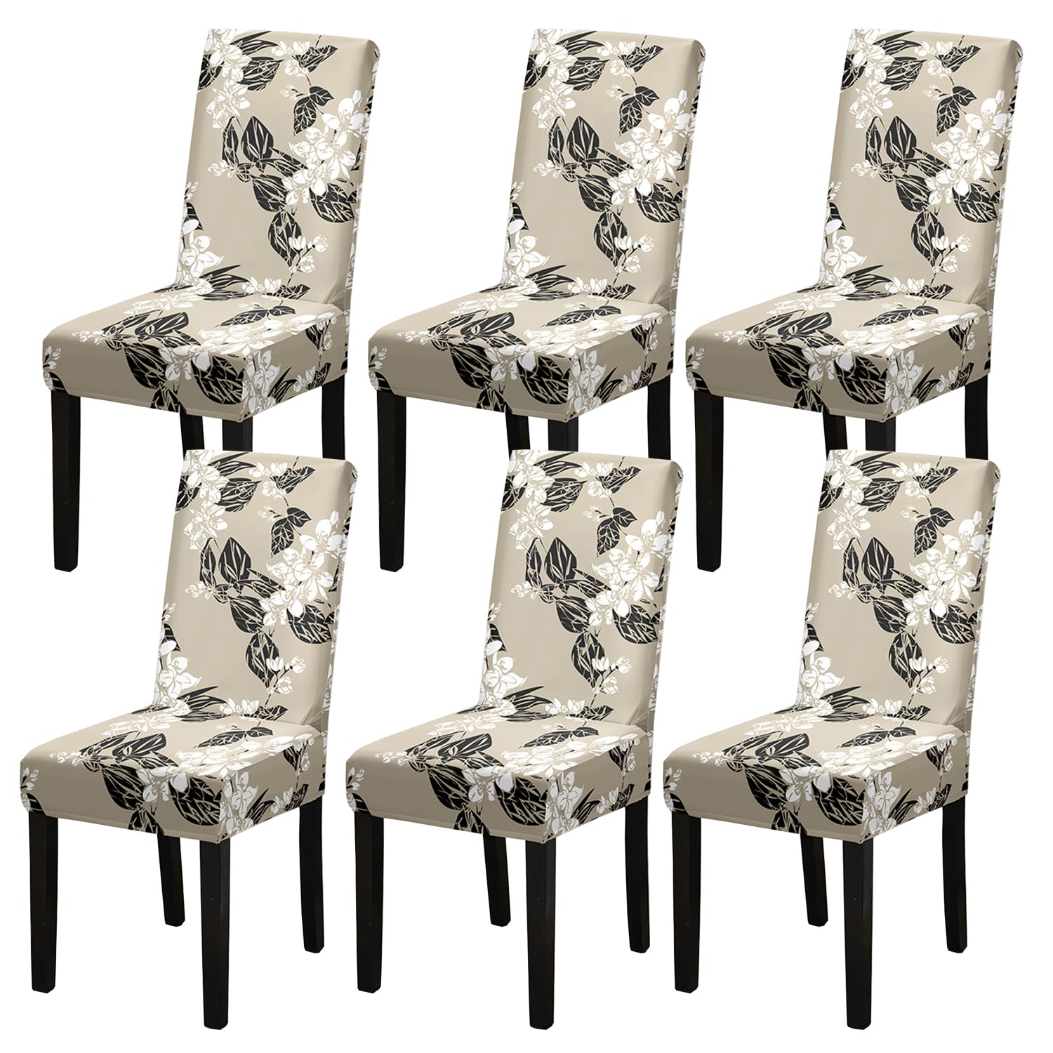 HZDHCLH Chair Covers Set of 4/6 Stretch Modern Chair Slipcovers for Dining Room Kitchen Wedding Party Washable Chair Protector(black leaves,6pcs) — image 1