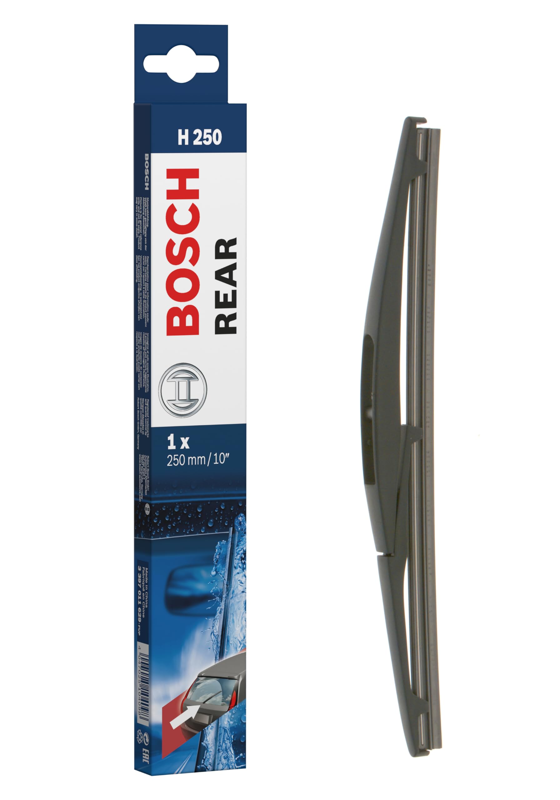 Bosch Rear Wiper H 250 - Excellent Cleaning Performance - Replacement Blade for Back Windscreen - 1 Blade, 250mm