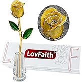 LovFaith Valentine Gift Real Rose Dipped 24K Gold with Crystal Stand, Best Anniversary Rose Gift for Her Wife Mother Birthday Christmas (A12. Original Rose - SunnyGolden)