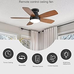 JSAITEE Ceiling Fans with Lights, 42 Inch Low
