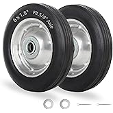 GICOOL 6" Flat Free Solid Rubber Tire and Wheel, with Ball Bearings and 5/8” Axle Bore Hole, 1.3" Centered Hub, 2 Pack