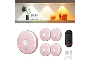 MEKKLEON Puck Lights with Remote Control,2000mAh Rechargeable Under Counter Lighting,3 Color Temperatures Dimmable Under Cabinet,Closet Light,3Pack Tap Light for Hallway (Rose Gold, 5 Pcs)