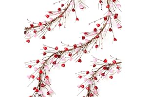 AMIATALO ﻿5.6Ft Valentine's Day Garland, Red Pink White Heart and Berry Artificial Garland Decorations for Valentine’s Day Spring Wedding Party Home Decor