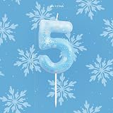 mciskin Snowflake Number 4 Birthday Candle Blue White Frozen Snow Topper view 3