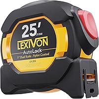 LEXIVON 25Ft/7.5m AutoLock Tape Measure | 1-Inch Wide Blade with Nylon Coating, Matte Finish White & Yellow Dual Sided Rule P
