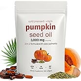 Pumpkin Seed Oil Capsules with Saw Palmetto 300 Softgels | 2-in-1 Formula 3000mg | Cold Pressed Pure Virgin Oil for Hair, Prostate & Bladder Health | Immune Support, Urinary Wellness | Vegan, Non-GMO