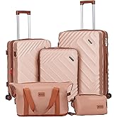 Rosamo 5 piece Luggage Set Expandable Suitcase 22x14x9 Airline Approved Carry on, ABS Hard Case Suitcases with Spinner Wheels, TSA Lock (Pink)