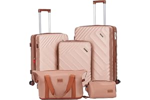 Rosamo 5 piece Luggage Set Expandable Suitcase 22x14x9 Airline Approved Carry on, ABS Hard Case Suitcases with Spinner Wheels, TSA Lock (Pink)