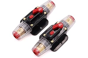 TUIJODAIX 12V 30A Circuit Breaker Reset Fuse PowMr, Audio Inline Fuse Holder 30 Amp With Manual Reset for Car Audio, Stereo Switch and Solar Inverter System (2 Pack)