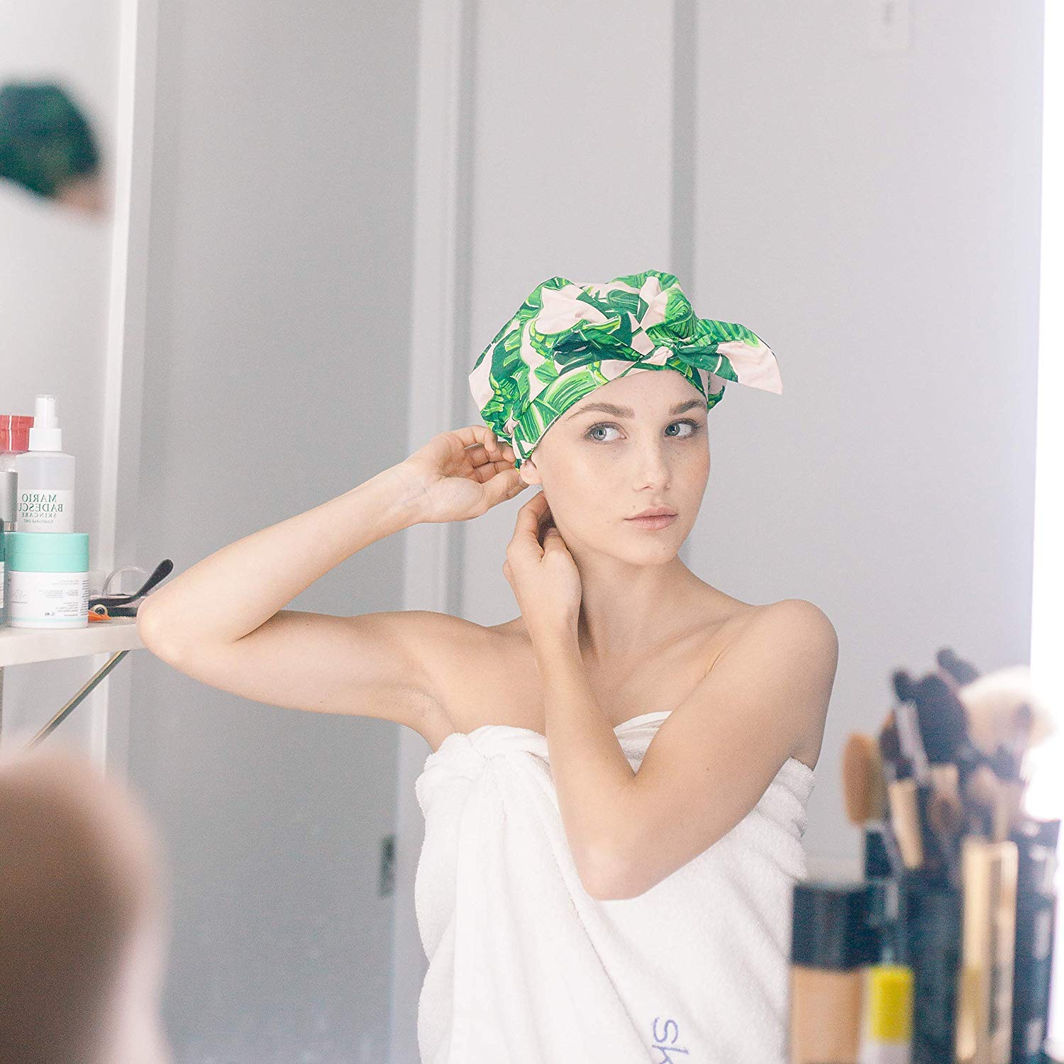 Kitsch Luxury Shower Cap for Women - Waterproof, Reusable Shower Caps (Palm Leaves): Beauty