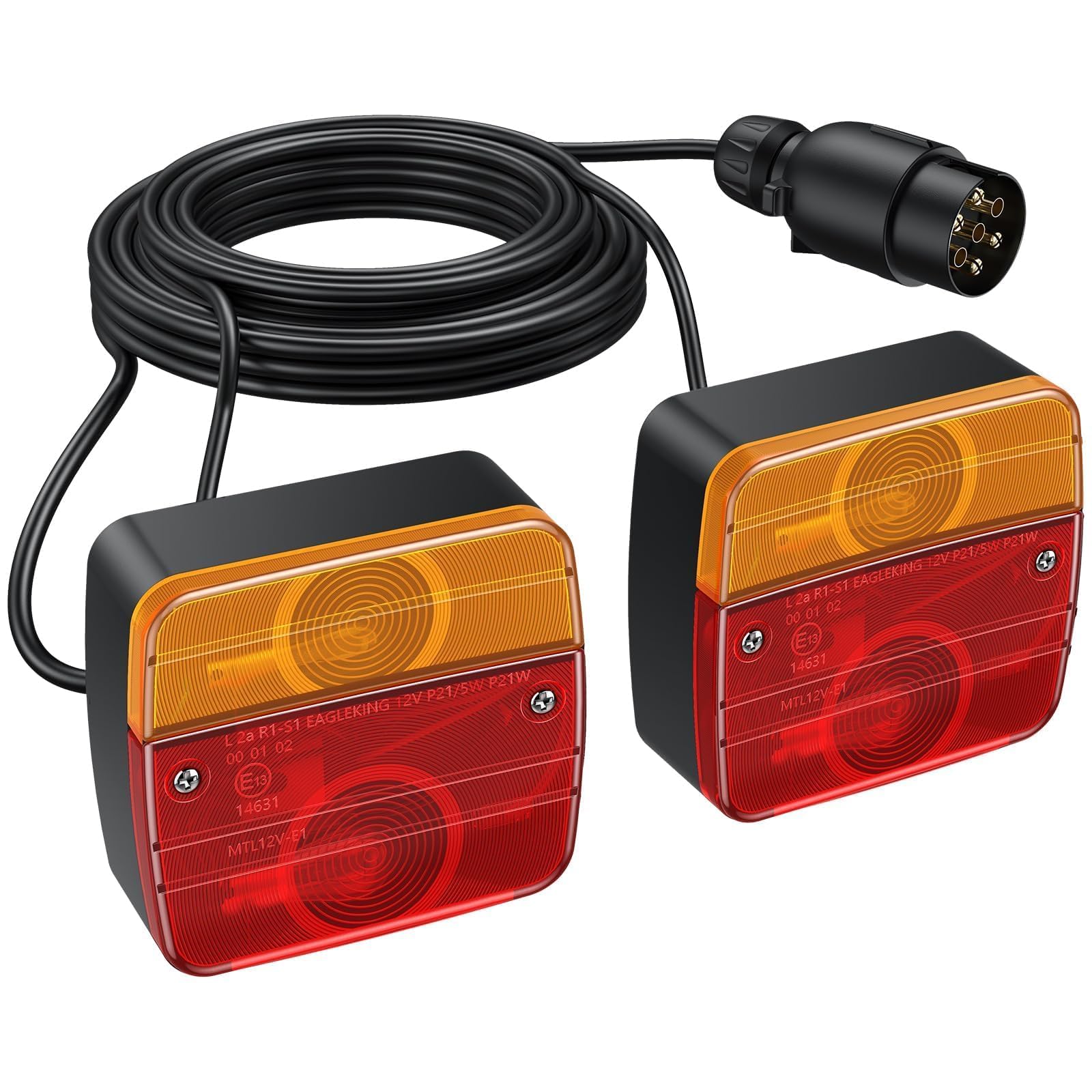 PROZOR Trailer Light - Rear Lights with 7 Pins Plug and 7.5m/24.6ft Cable IP65 Waterproof Tail Light for 12V Vehicles (Screw Mounting)