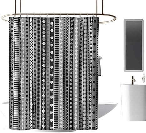 Amazon Timbeve キャンパーシャワーカーテン レトロ ポップアートスタイル ファンキーな半円幾何学ダイヤモンドストライプ オールドファッショングラフィック マルチカラー 金属防錆グロメットバスルーム装飾 70 X70 W180cmxl180cm シャワーカーテン ホーム