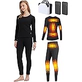 TRUNYAQI Women's Heated Thermal Underwear Set, USB Women's Electric Thermal Heated Long Johns Set with Battery