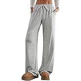 Aoulaydo Women's Wide Leg Lounge Pants Low Rise Baggy Pajama Bottoms with Pockets Y2K Pjs Bottoms