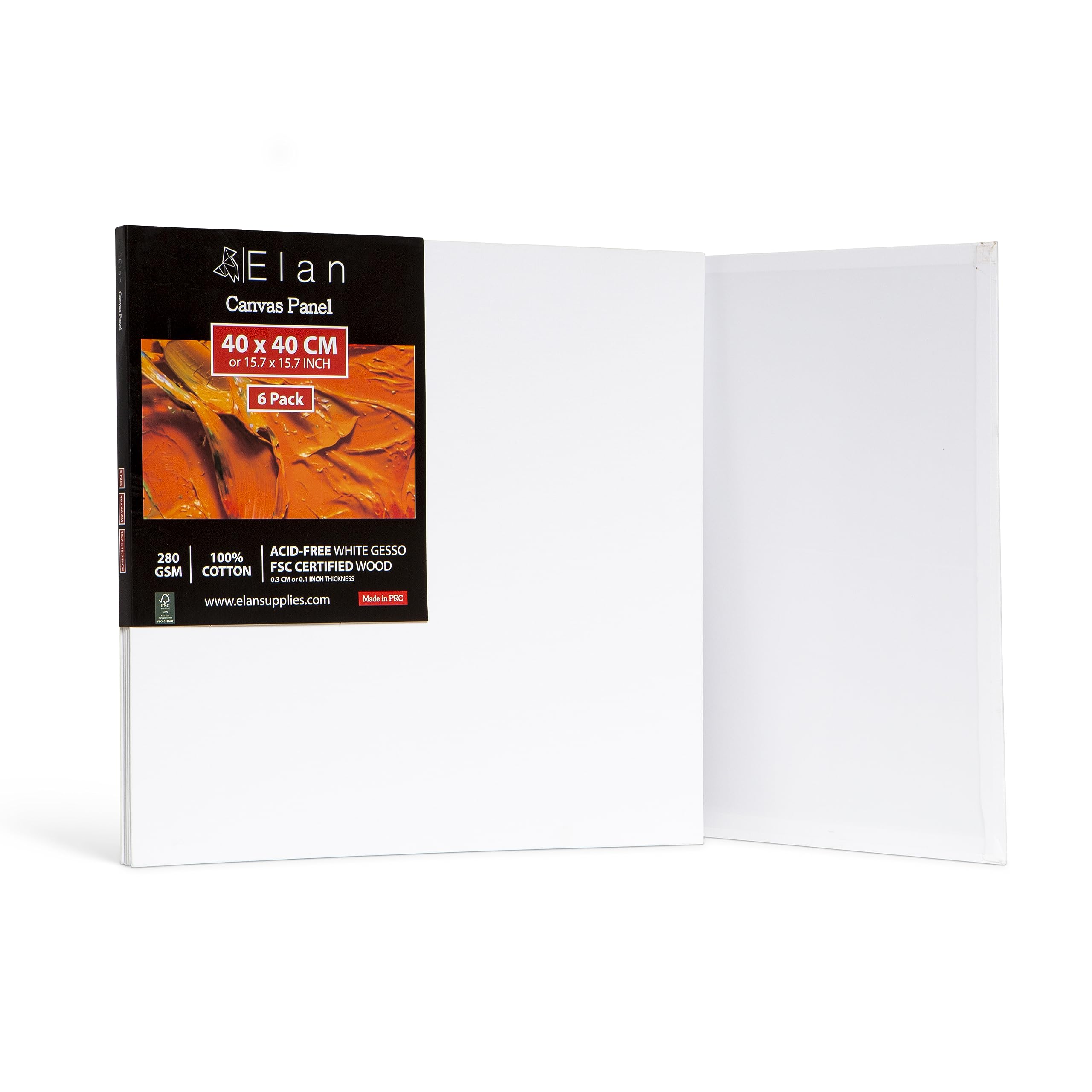 Elan Cotton Canvas Panels for Painting 40x40 CM, 6-Pack Art Canvases for Painting, Triple Primed Blank Canvases for Art, 40x40 Canvas Boards