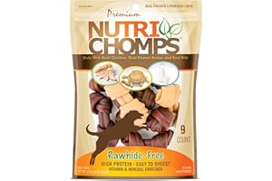 NUTRI CHOMPS NutriChomps Dog Chews, 4-inch Knots, Easy to Digest, Rawhide-Free Dog Treats, 9 Count, Real Chicken, Peanut Butter and Milk flavor