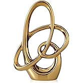 XIYOUQI 11in Gold Ceramic Statue – Modern Abstract Art Figurine for Shelf, Dining Table Centerpieces, Office, Living Room, Wedding or Coffee Table Home Decor Accent