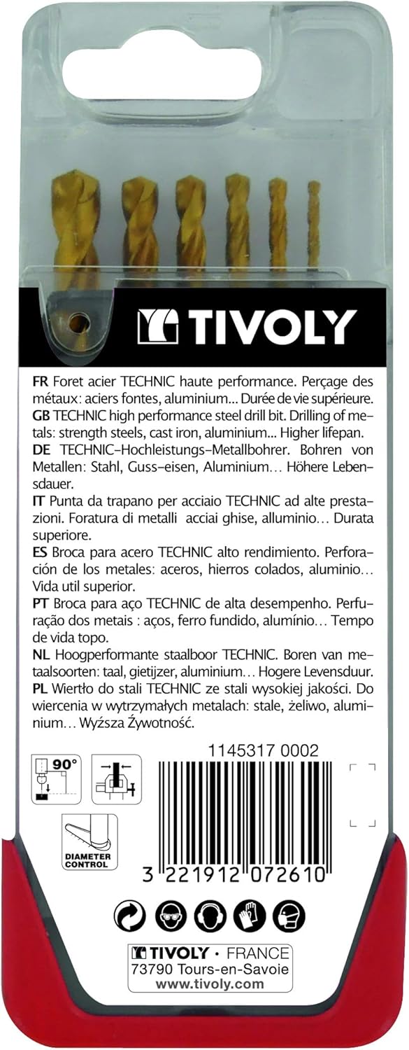 Tivoly A21 - Pack of 6 Drill Bits for Metal DIN 338 HSS + TiN (Diameter of 2, 3, 4, 5, 6, 8 mm - Image 3