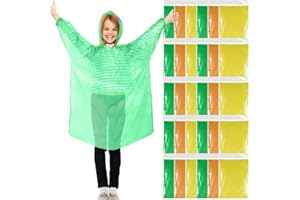 Berlune 30 Pcs Kid Rain Ponchos Bulk Disposable Ponchos for Kid Emergency Raincoat with Drawstring Hood and Elastic Sleeves