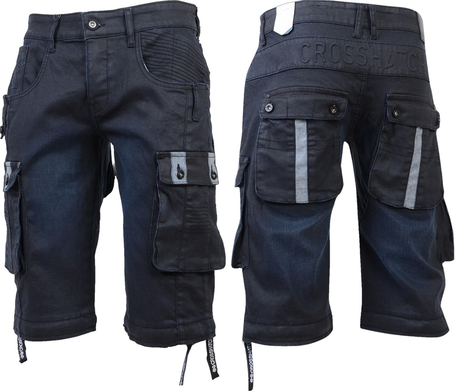 mens crosshatch denim cargo shorts
