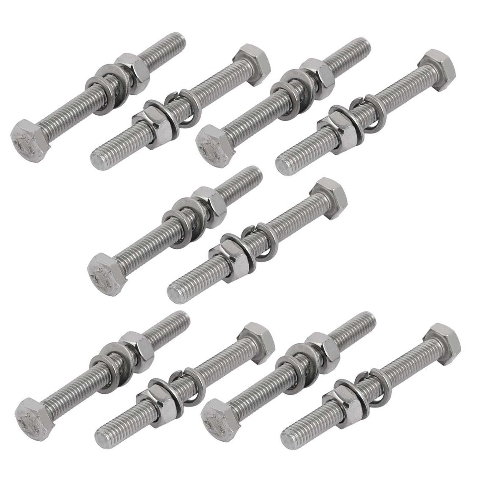 TOP-VIGOR 10Pcs M6 x 60mm Hex Bolts, Nuts, Washers Kit, 304 Stainless Steel, Ideal for Machinery, Furniture, Repairs & DIY