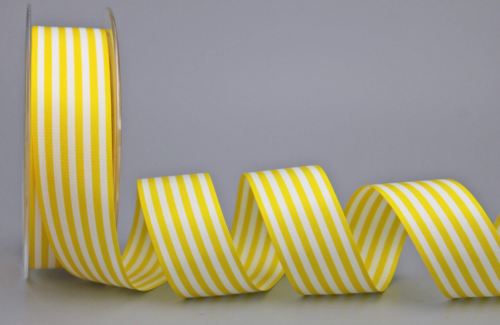 finemark Decorative Ribbon Stripes Yellow 25 m x 25 mm Roll Stripes Gift Ribbon Ribbon Fabric Ribbon Striped Elegant Gift Packaging Birthday Easter Decoration Premium Ribbon Cards