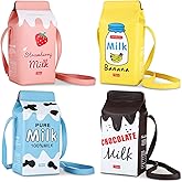 Kigeli 4 Set Girls Strawberry Milk Purse Pig Milk Box Small Purses Crossbody Purse Bag Pu Phone Shoulder Wallet Bag for Women Girl (Fruit)