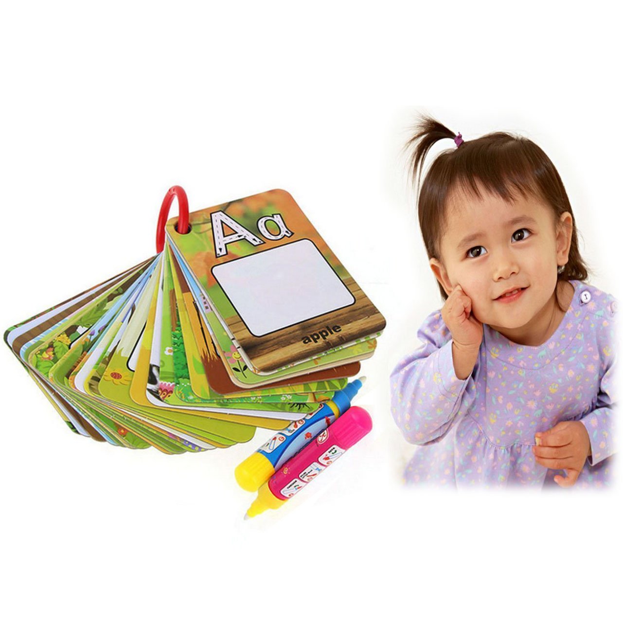 Itian 26 Alphabets Doodle Board Water Drawing Book with 2 Pens Home Educational Development Birthday Gift