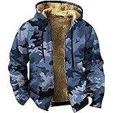 RSZGSWS Mens Camo Hooded Jacket Vintage Full Zip Fleece Lined Hoodies Winter Warm Casual Long Sleeve Camouflage Jackets