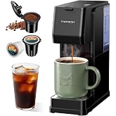 TWOMEOW Single Cup Coffee Maker, Hot and Iced for K-cup Pods and Grounds | Mini Size, Quick Brew, Compact Portable, 6 to 14 oz Brew Sizes, Removable Water Reservoir, for Home, Office, Travel and RV
