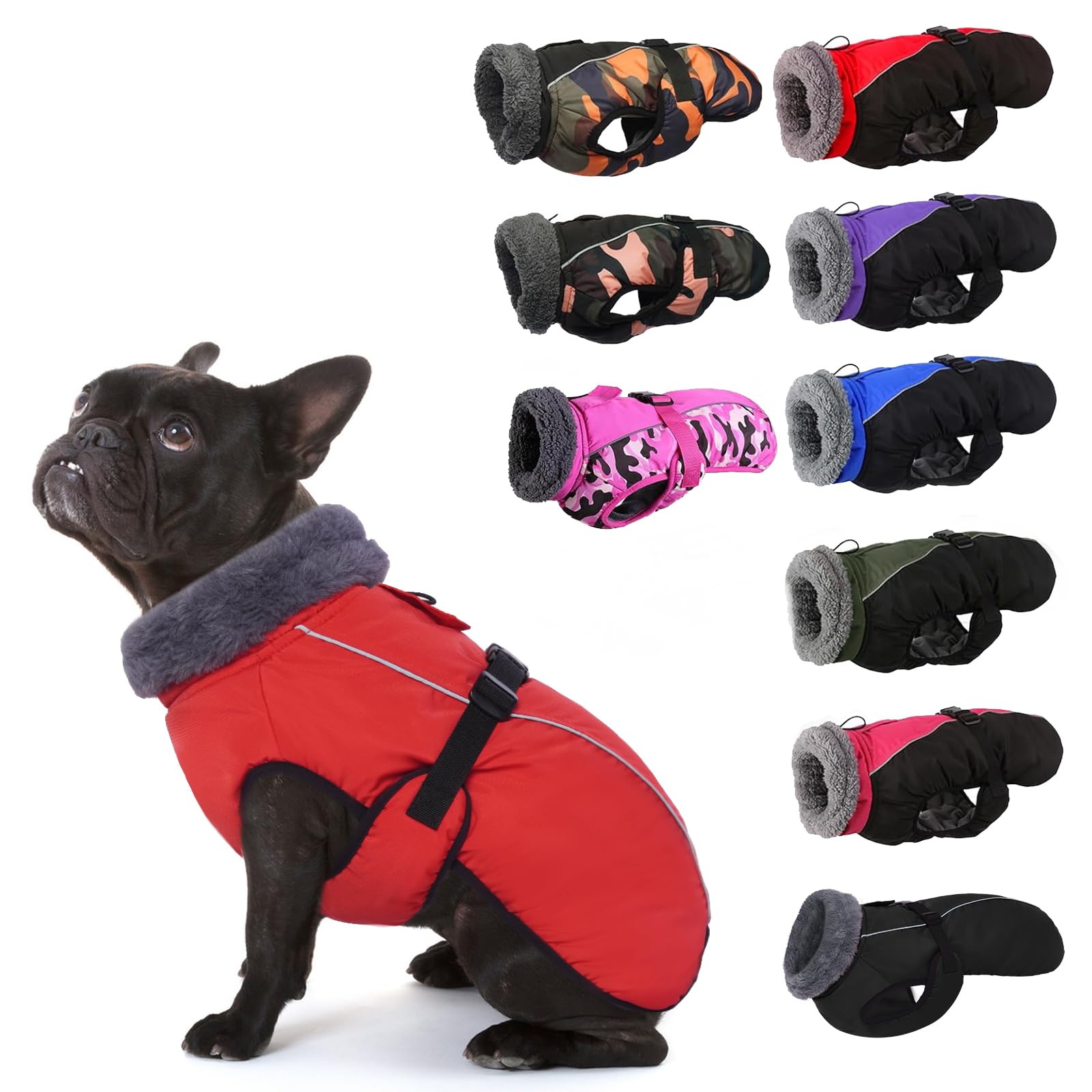 Photo 1 of IECOii Extra Warm Dog Coat - Reflective Adjustable Jacket With Buckle Fleece Turtleneck for Cold Weather - Soft Winter Coat for Small Medium Extra Large Dogs