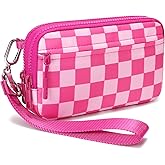 FODOKO Wristlet wallets for women Nylon Quilted Wallet with 4 Zippers,Travel Credit Card,Holder Cell Phone Organizer