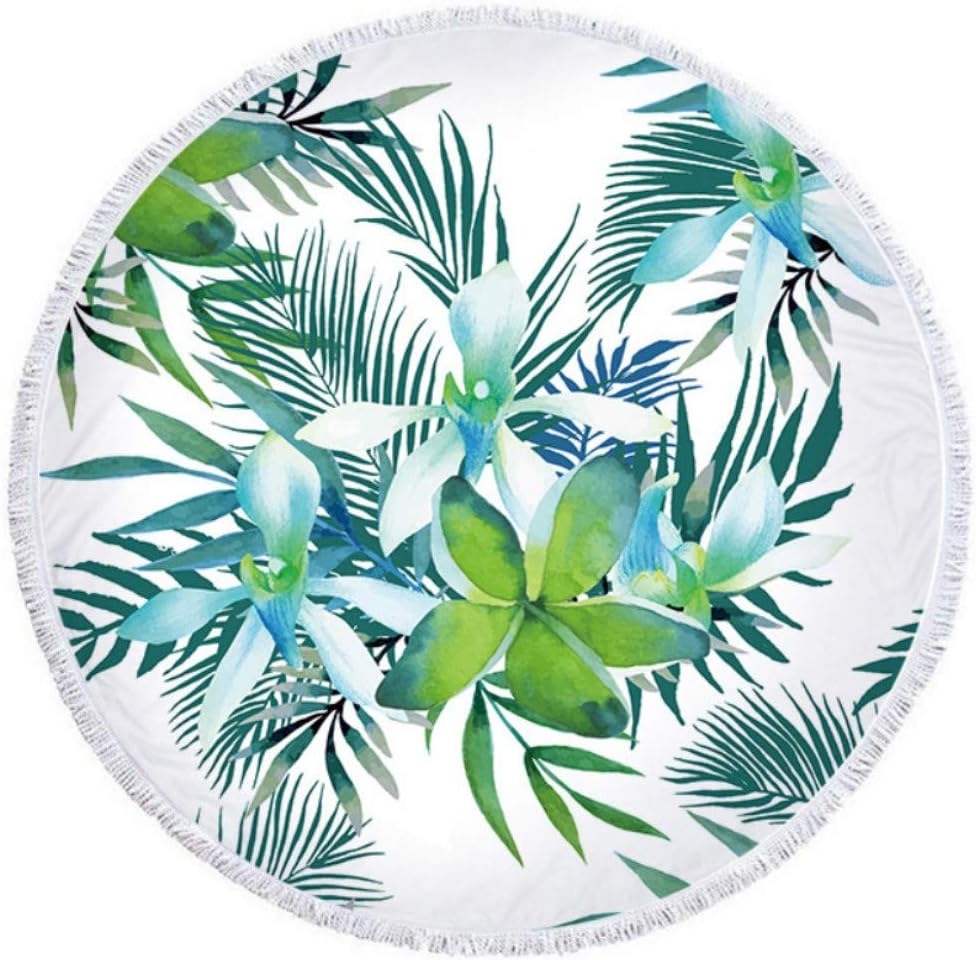 Vanzelu Beach Towel, Palm Leaf Microfiber With Tassel Printed Picnic Mat, 150X150Cm
