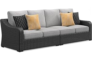 Signature Design by Ashley Beachcroft Casual Nuvella Weather Resistant Fabric 2-Piece Outdoor/Indoor Loveseat with Cushion and 4 Toss Pillows, Black & Light Gray