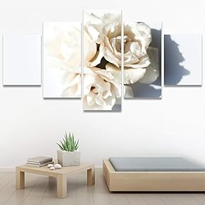 SIGNWIN 5 Panel Canvas Wall Art White Floral...