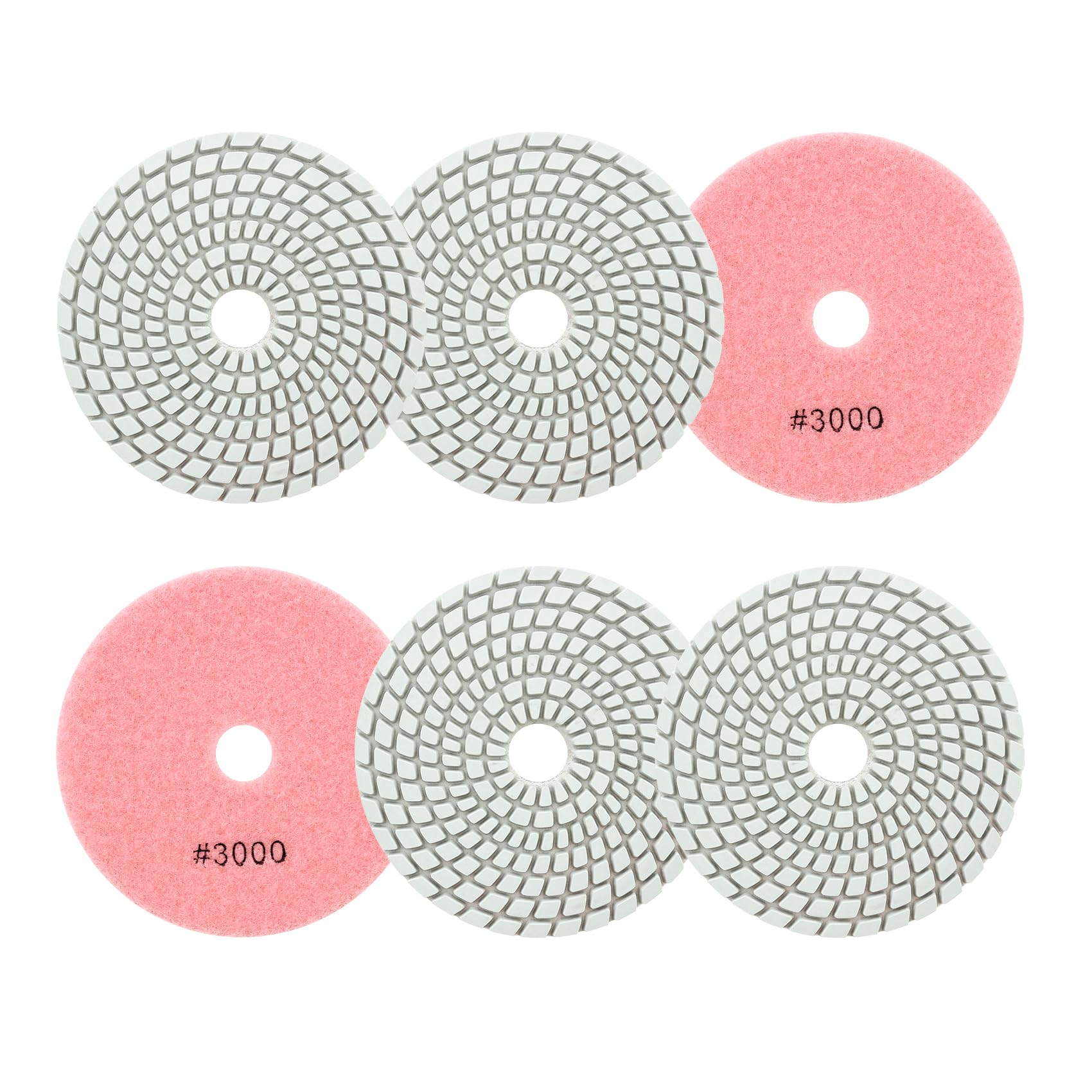 Wet Diamond Polishing Pads 4"/100mm - 6pcs Grit 3000 Polish Pad Kit for Granite Marble Artificial Stone Quartz for Angle Grinder SANLEETEK