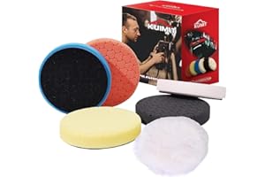 KUIMIT 6Pc 3.5 Inch Face for 3 Inch 76mm Backing Plate Compound Buffing Sponge Pads and Woolen Pads Cutting Polishing Pad Kit for Car Buffer Polisher (Honeycomb Structure)