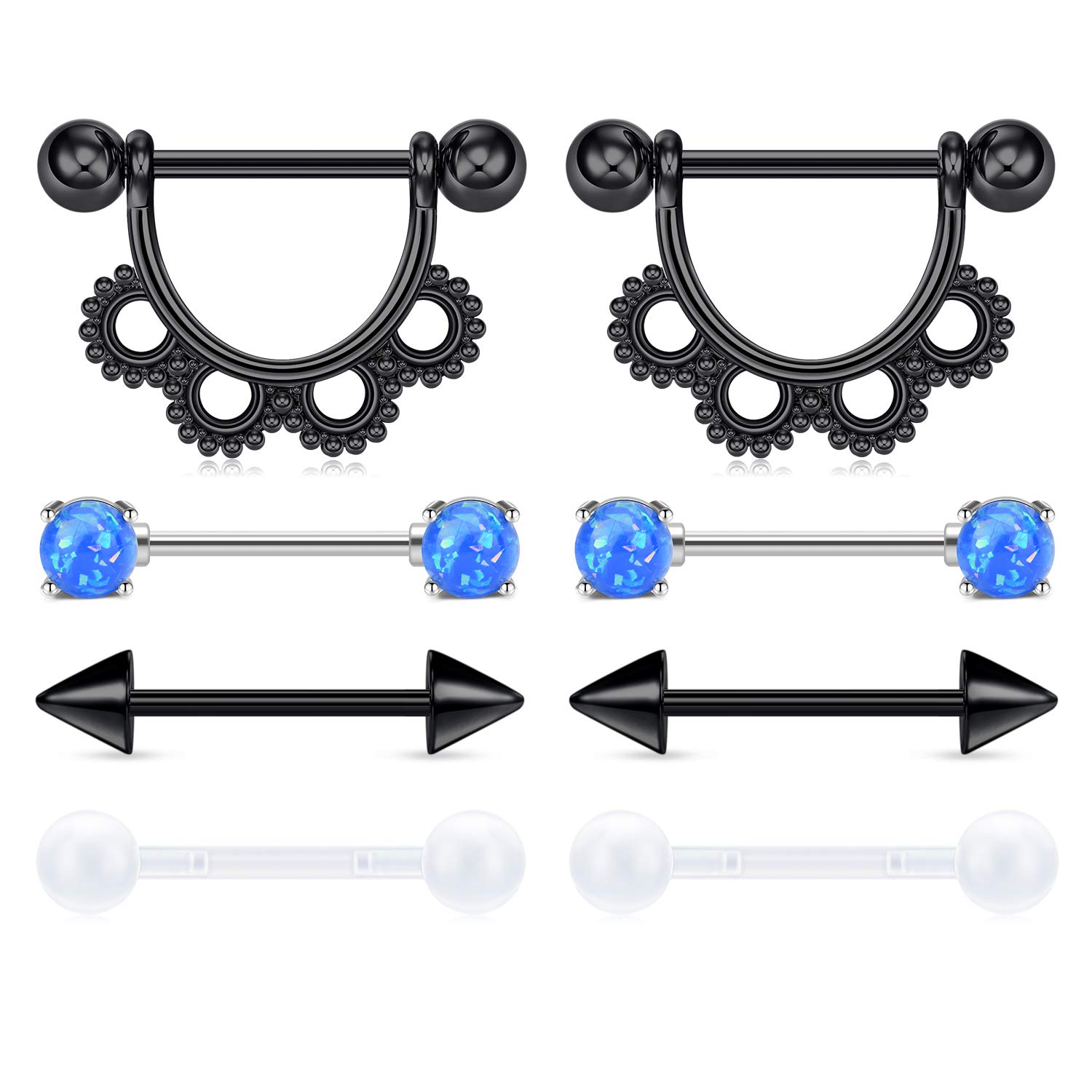 Longita 4 Pairs Nipple Piercings Rings Nipple Bars Barbell Nipplering Piercing Body Jewelry 14G Stainless Steel Women men