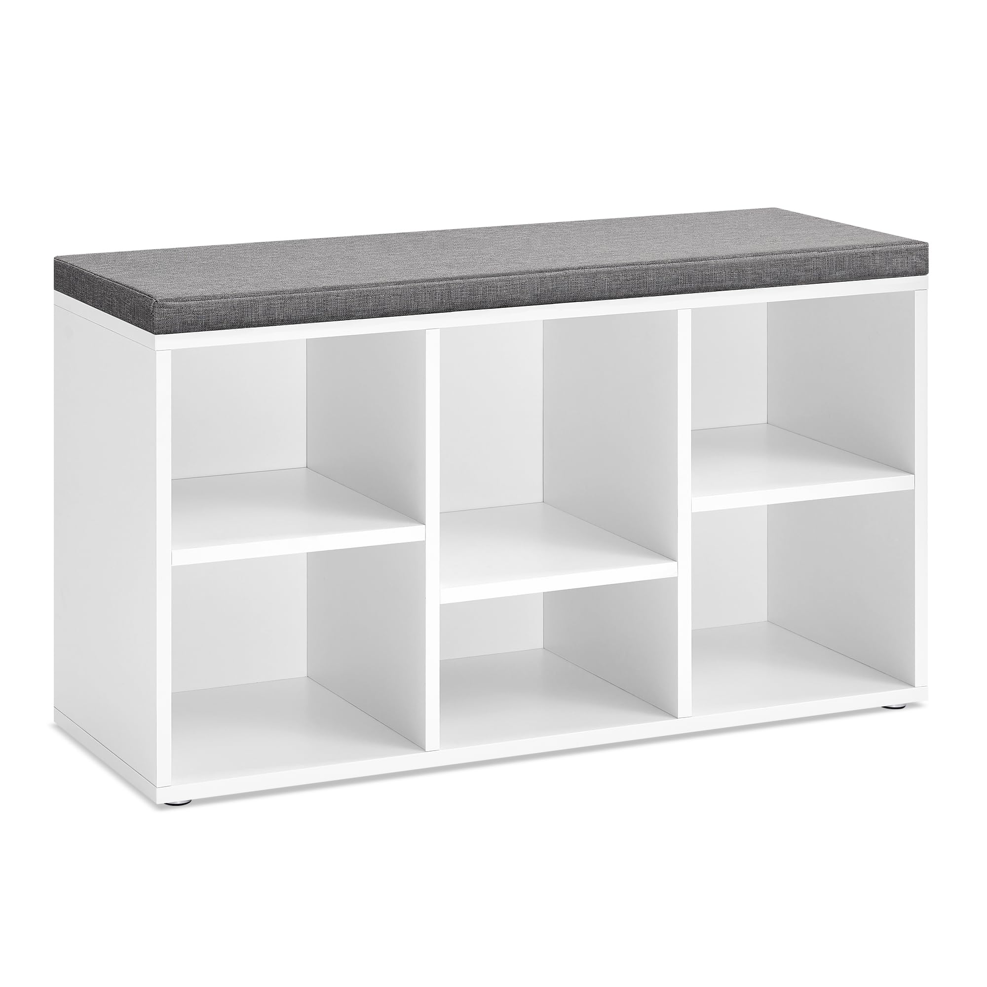 Photo 1 of **MISSING HARDWARE/ SCREWS** VASAGLE Shoe Bench with Cushion, Shoe Storage Bench with 6 Compartments and 3 Adjustable Shelves, Entryway Bench with Padded Seat, for Bedroom, Closet, Living Room, White ULHS23WT